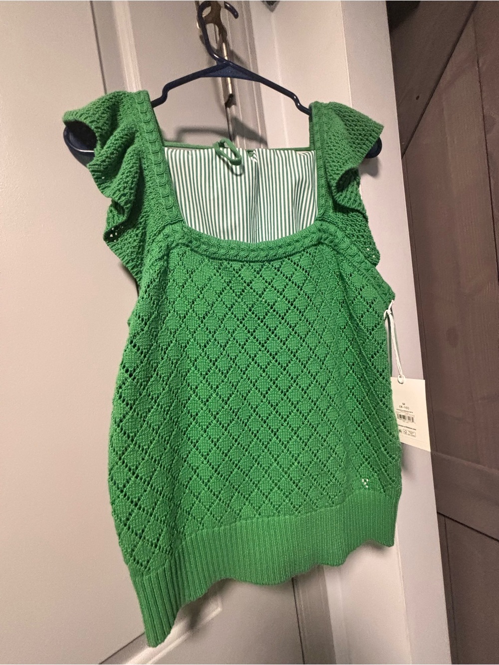 Vibrant Green Set: Green flutter sleeve top with pinstriped pants
